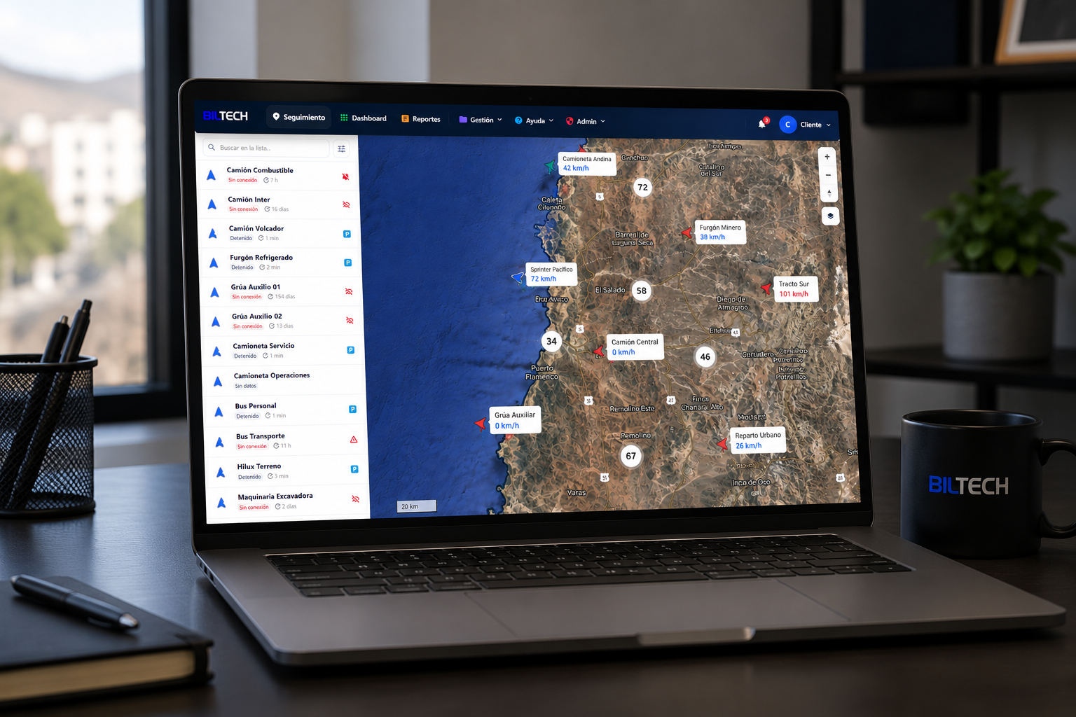 Captura real de la plataforma web Biltech GPS